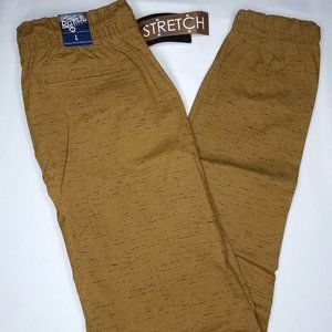 Retro Stitch Tan Jogger Boy's Junior Large Elastic Waist with Pockets